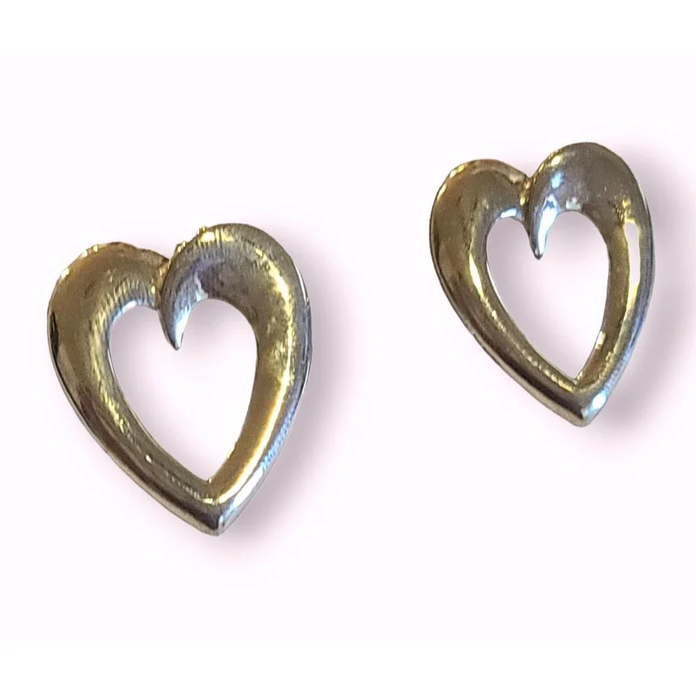 Vintage Sterling Silver 925 Large Heart Shaped Cut Out Post Pierced Earrings